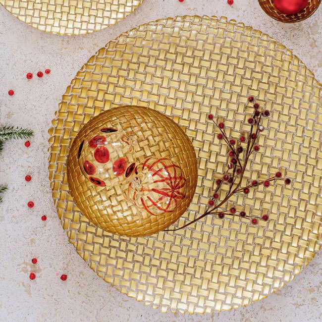 Vietri Rufolo Glass Gold Basketweave Small Serving Bowl