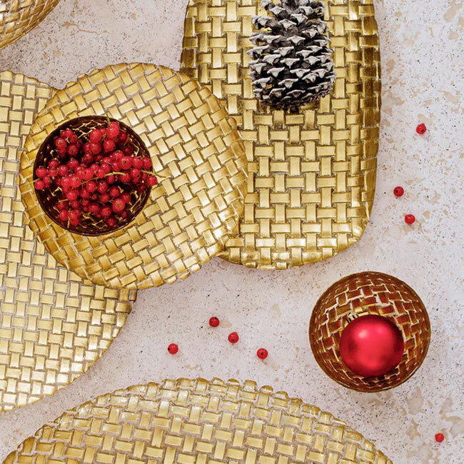 Vietri Rufolo Glass Gold Basketweave Dipping Bowl