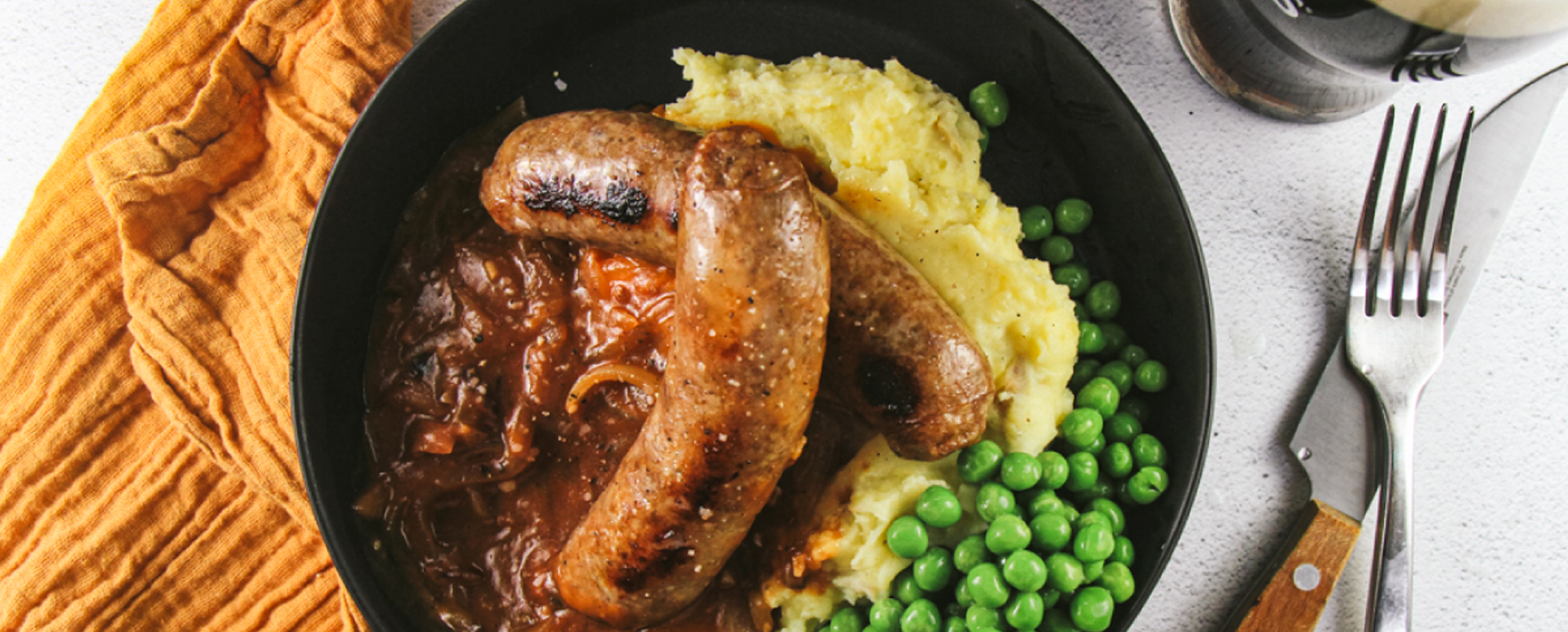 Bangers and Mash with Stout Gravy
