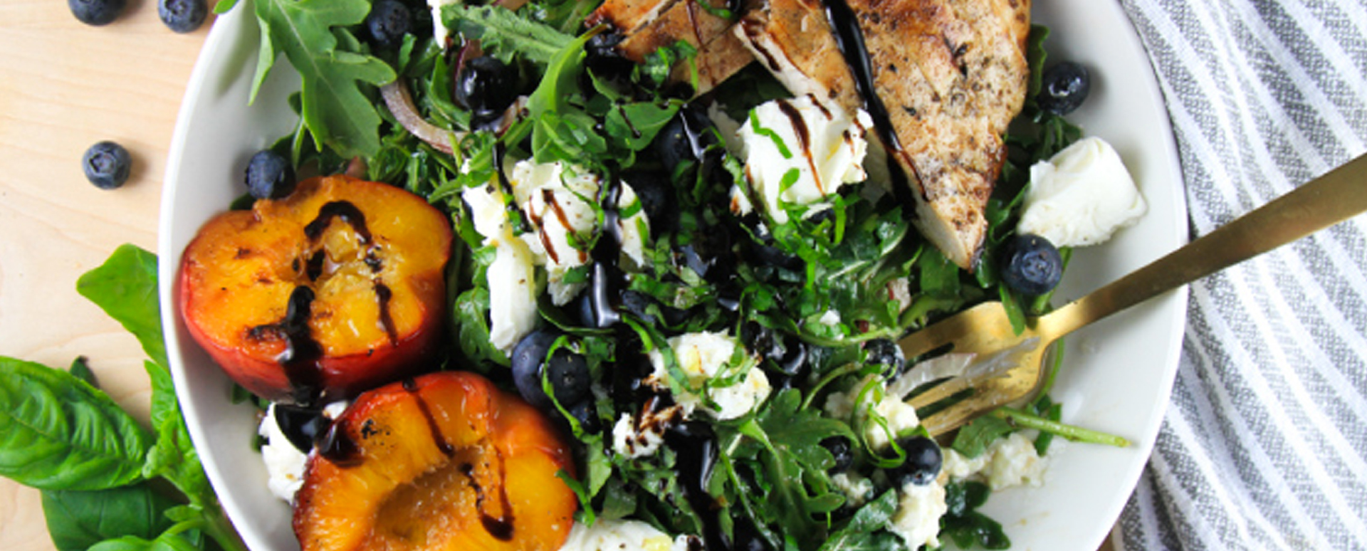 Balsamic Chicken and Arugula Salad with Nectarines, Blueberries and Burrata