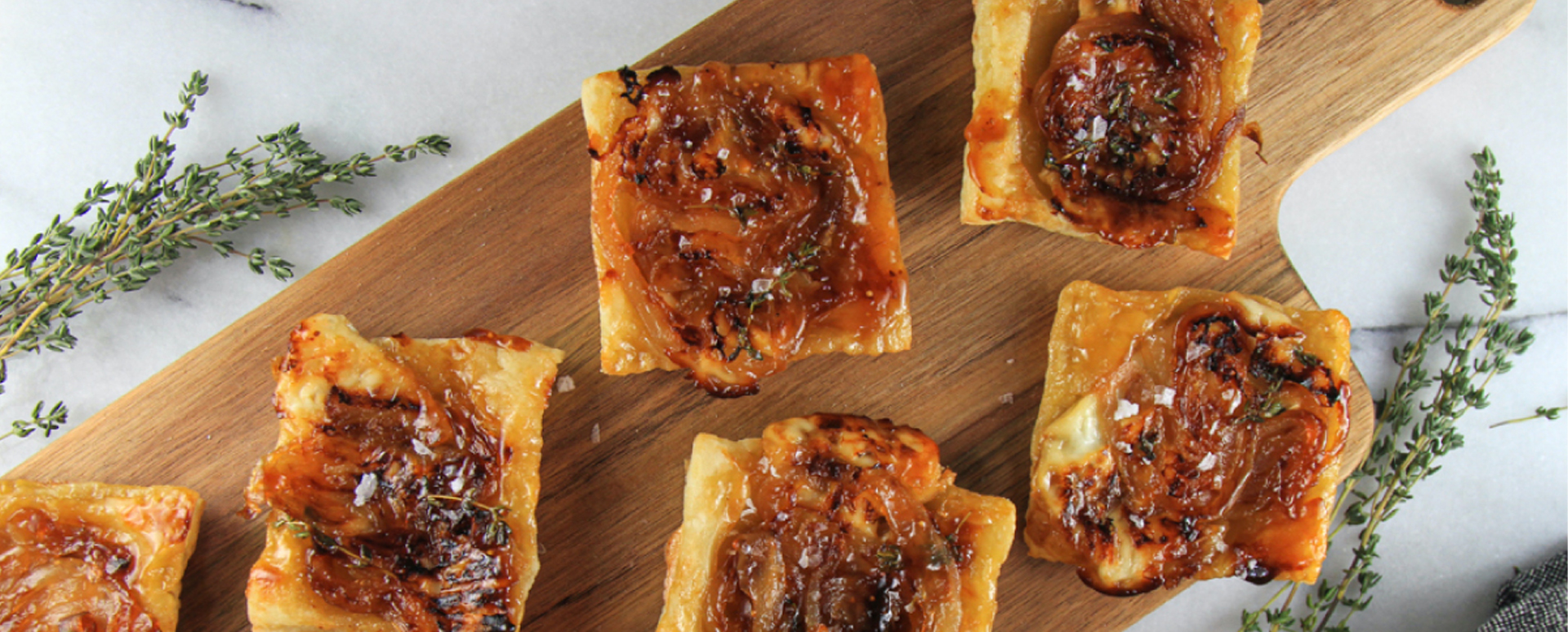 Upside Down Tarts with Onion, Brie, Fig Jam and Thyme