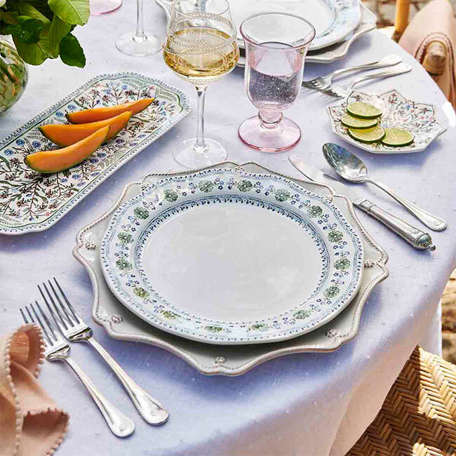 Juliska Villa Seville Dinner Plate | Chambray - Place Setting with Berry & Thread Charger