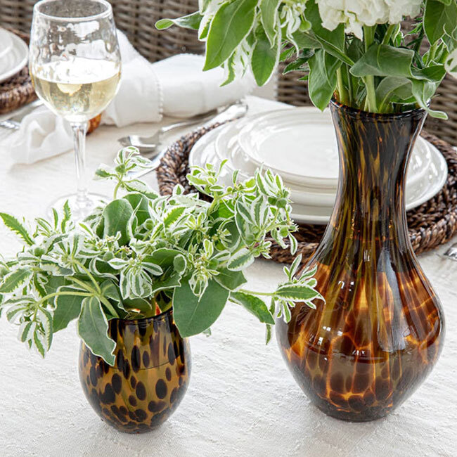 Juliska Puro Stemless Wine Glass | Tortoiseshell as vase