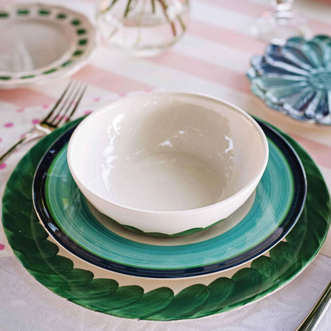 Viva by Vietri Lisbon Cobalt and Aqua Stripe Salad Plate with collection