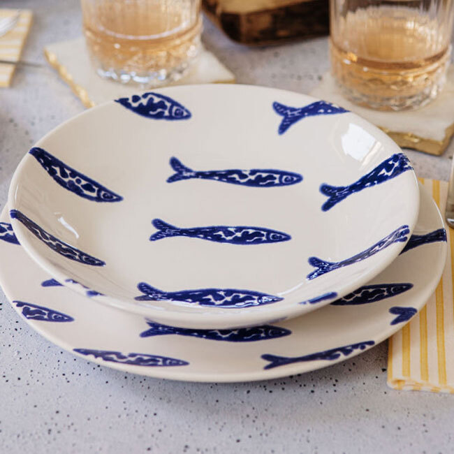 Viva by Vietri Santorini Minnows Dinner Plate w/Pasta Bowl