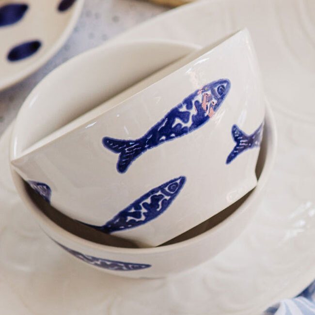 Viva by Vietri Santorini Minnows Cereal Bowl - stacked