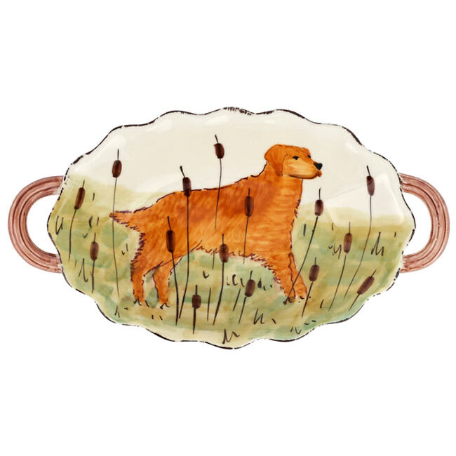 Product Vietri Wildlife Hunting Dog Handled Oval Bowl