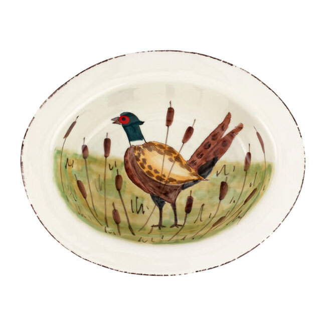 Product Vietri Wildlife Pheasant Small Rimmed Oval Bowl