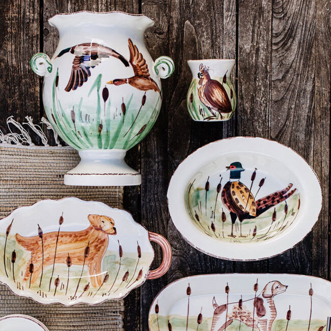 Vietri Wildlife Pheasant Small Rimmed Oval Bowl